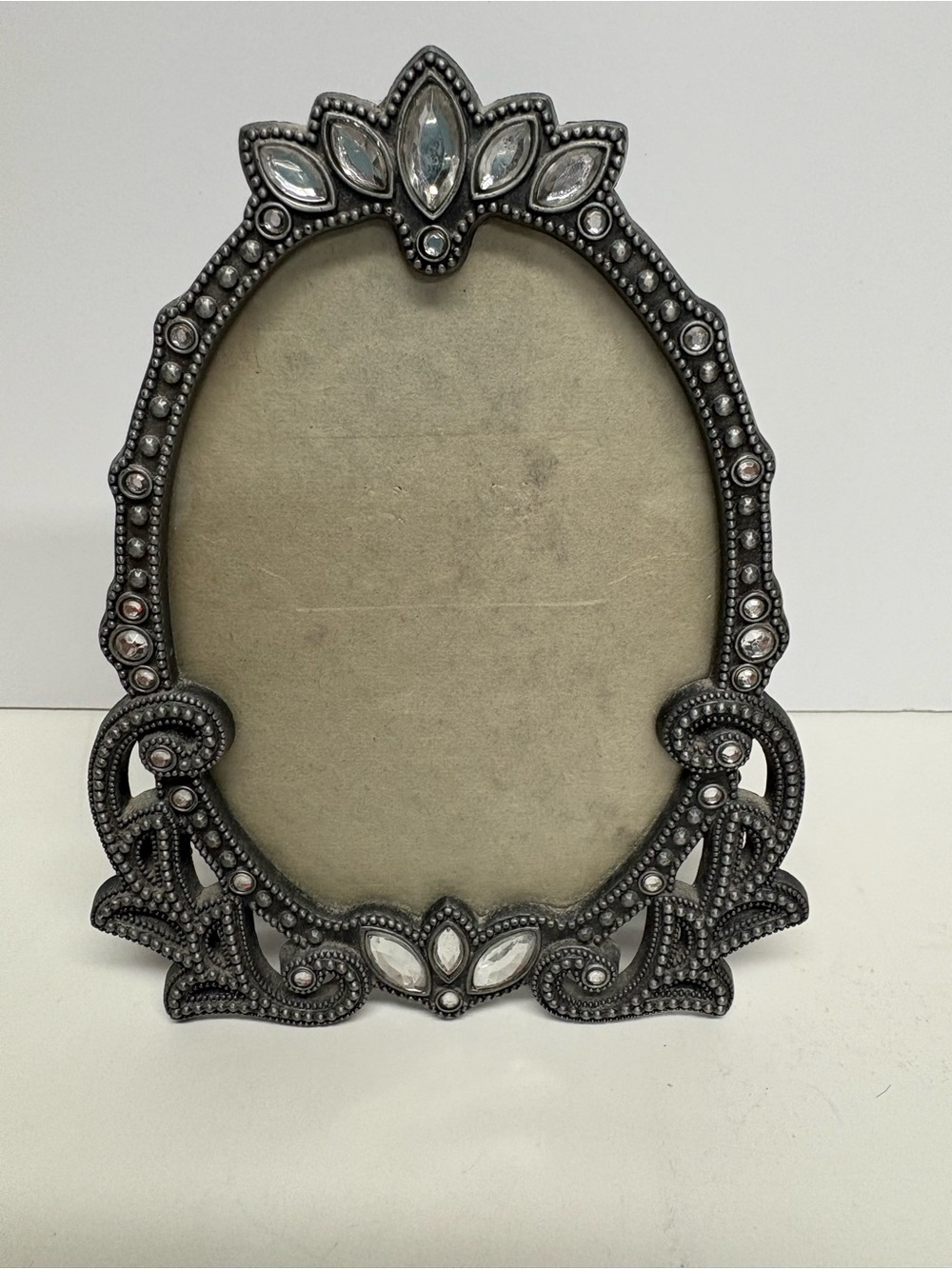 Vintage Jewels Ornate Antique Style Frame Pewter Toned Finish Rhinestone